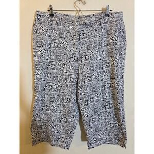 Susan Graver Style Black White Geometric Tribal Print Crop Pants 1X‎ A6930